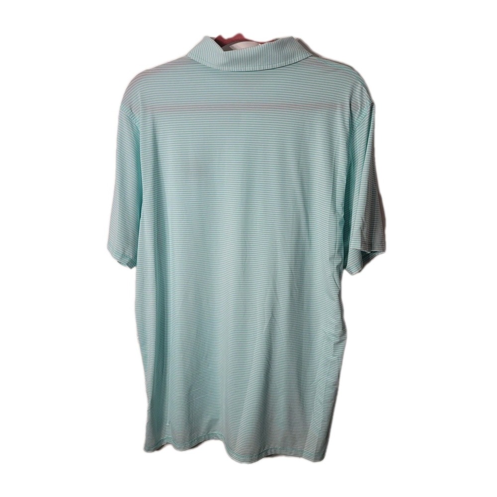 B. Draddy Sport Polo Shirt Mens L Golf White Green‎ Striped Stretch Logo Preppy - Picture 5 of 12